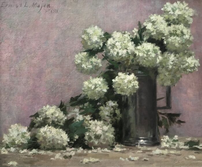 “Hydrangea and Silver Pitcher”