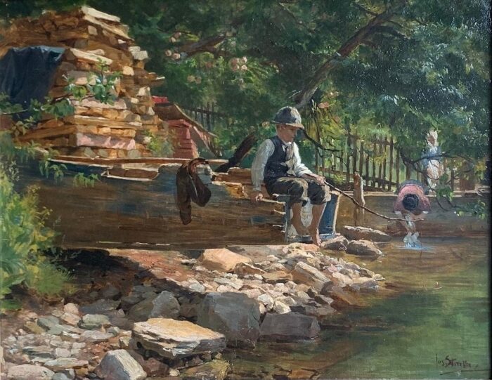 “Boy Fishing by the Creek”